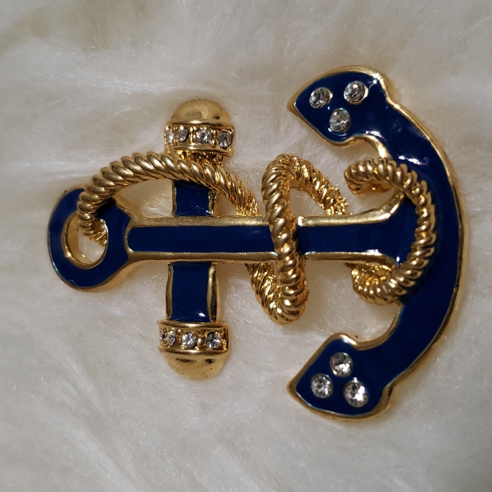 ODO Austrian Crystal and Enamel Anchor Dash Jewelry